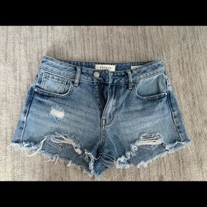 Blue Distressed High Waisted Denim Festival Shorts- Pacsun size 24